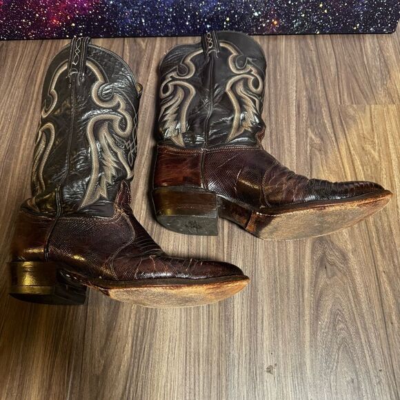 Tony Lama Brown Western Boots Teju Lizard Leather Men\'s 9.5 D‎ Made in USA 8536 main image 8